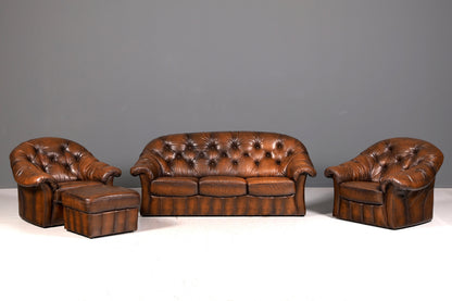 Wunderschöner Chesterfield Sessel mit Hocker Echtleder braun Ledersessel Englisch Vintage