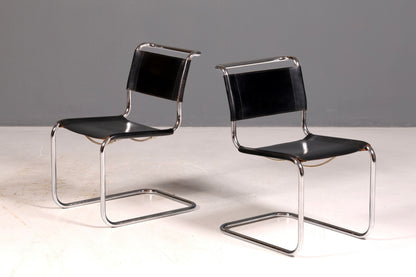 Edler Original Thonet Freischwinger Stuhl Chrom Leder Schwarz Bauhaus Designklassiker Vintage Kragstuhl Esszimmer Stuhl Vintage 1 von 2