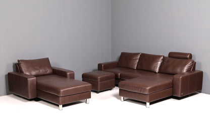 Prachtige Stressless E200 chaise longue van echt leer, bruin, longchair, ottomane, leren bank, relaxfauteuil, vintage