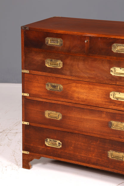 Prachtige maritieme Engelse secretaire-schrijfcommode met echt leren blad, antiek vintage