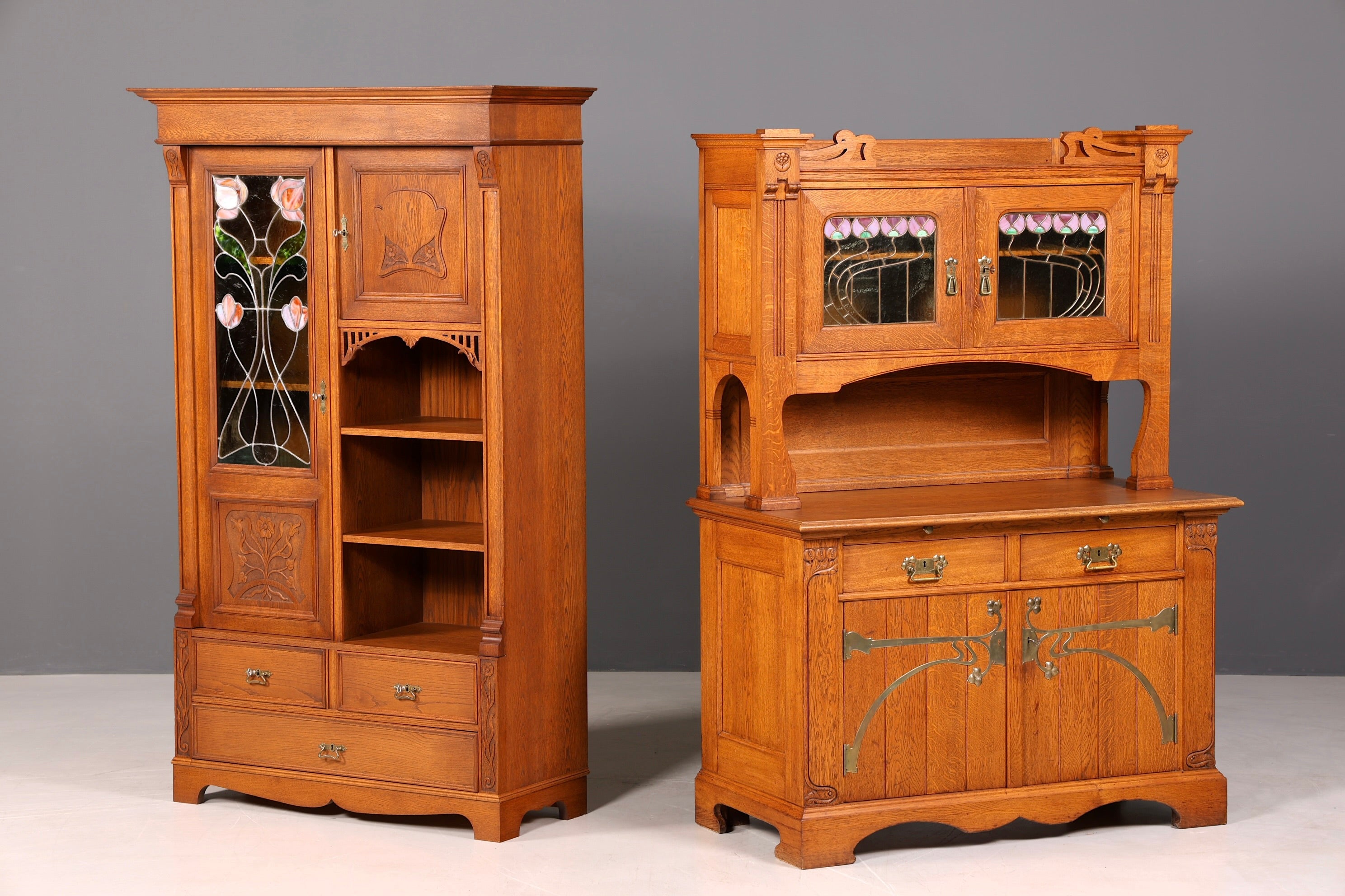 G783 Finish Traumhafte Jugendstil Vitrine Antike Holz Bücherschrank Eiche Antik Schrank Geschirrschrank (Kopie)