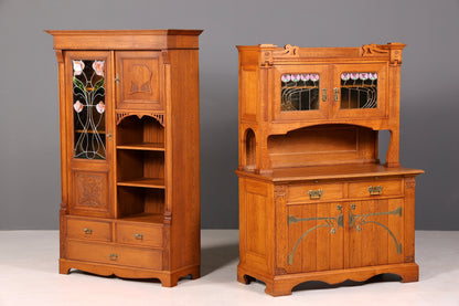 G783 Finish Traumhafte Jugendstil Vitrine Antike Holz Bücherschrank Eiche Antik Schrank Geschirrschrank (Kopie)