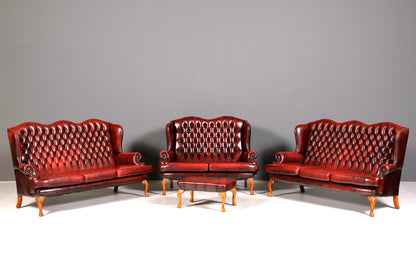 Original Chesterfield Hocker Echt Leder Englischer Fußhocker UK Englisch Oxblood Fußablage Antik