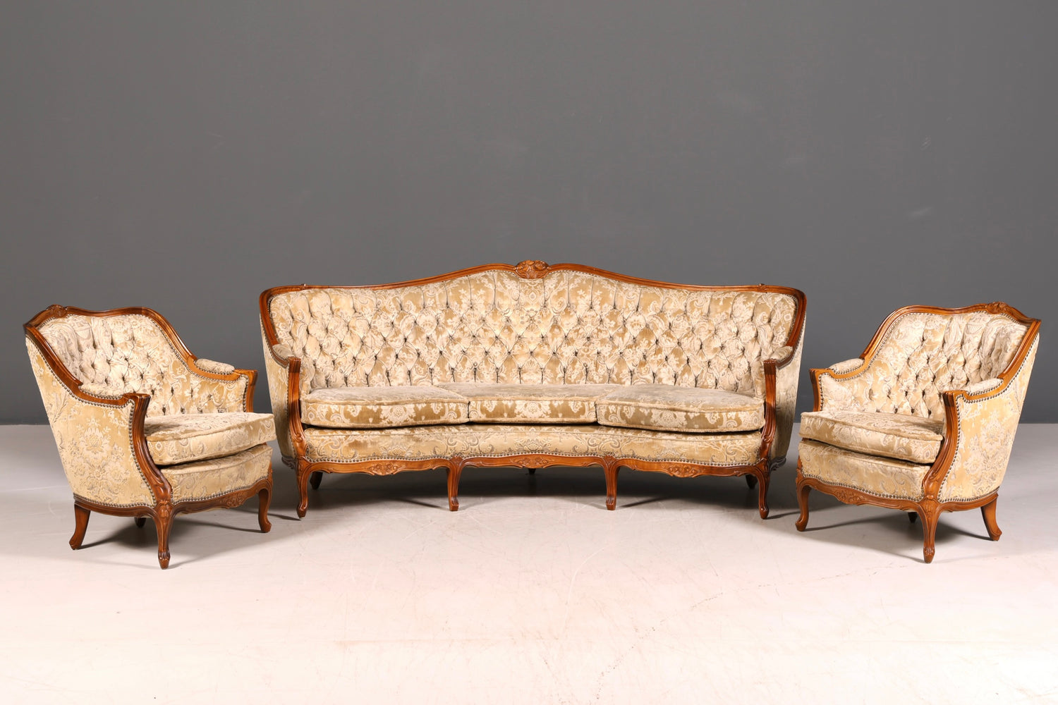 Wunderschönes Chippendale Sofa Barock Stil Couch Samt Stoff 3 Sitzer Canapé
