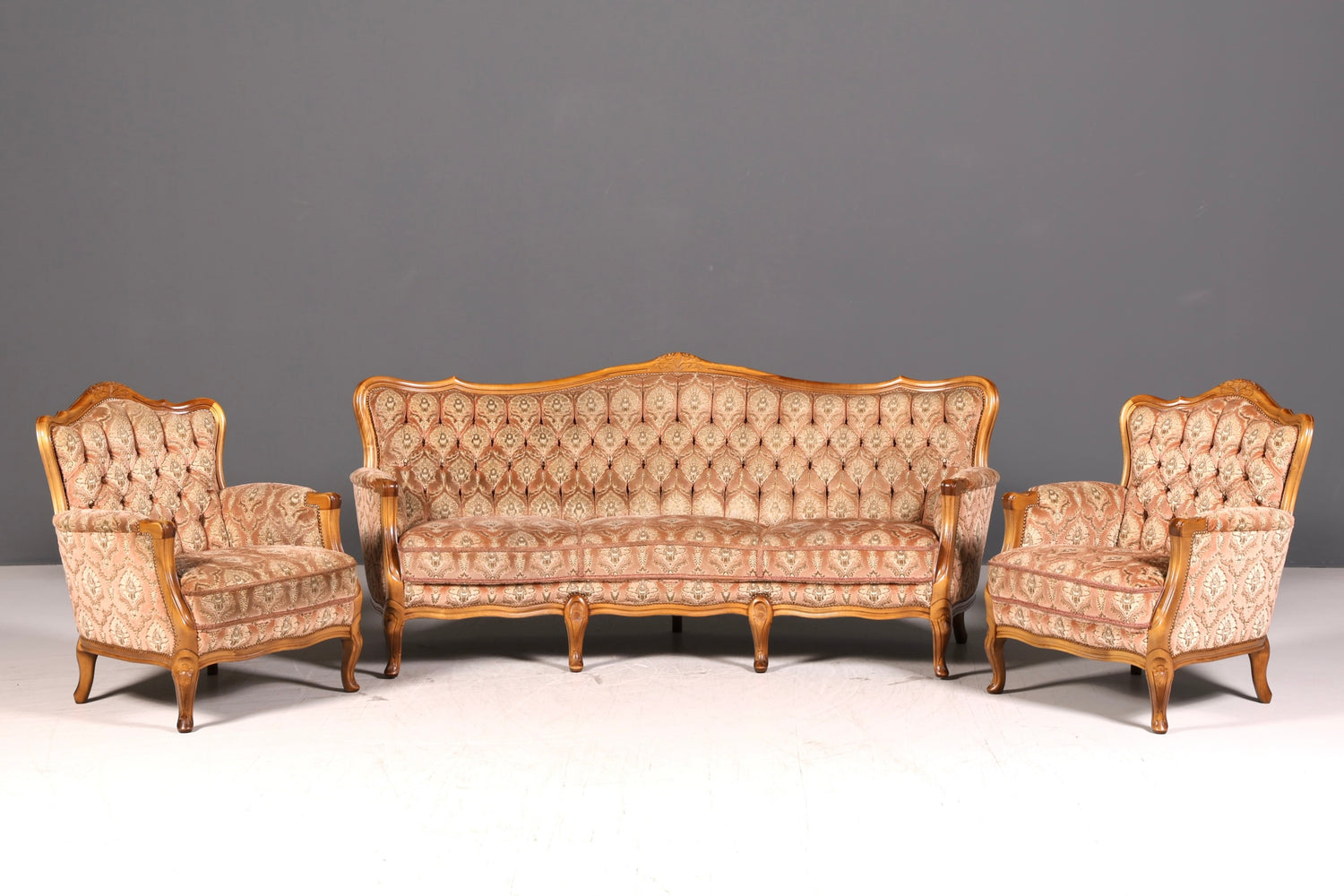 Edler Chippendale Armlehnsessel Barock Stil Sessel Samt Stoff Armchair Antik 1 von 2