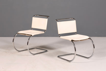 Edler Original Knoll International Freischwinger Stuhl MR Chair Mies van der Rohe Chrom Leder Weiß Bauhaus Sekretär Stuhl Esszimmer Stuhl 1 von 2