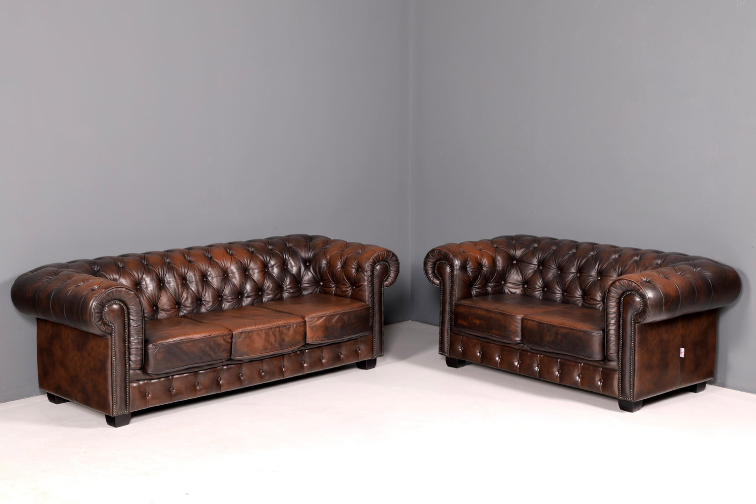 Wunderschönes Original Chesterfield Sofa 3-Sitzer Echt Leder Couch Englisch Ledersofa Vintage