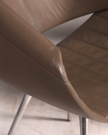 Stijlvolle set van 4 Züco Little Perillo-designfauteuils, leren fauteuils van echt leer, armstoelen, chroom, modern
