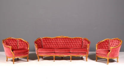 G065 Finish cm Edler Chippendale Armlehnsessel Barock Stil Sessel Armchair Samt Stoff Sessel