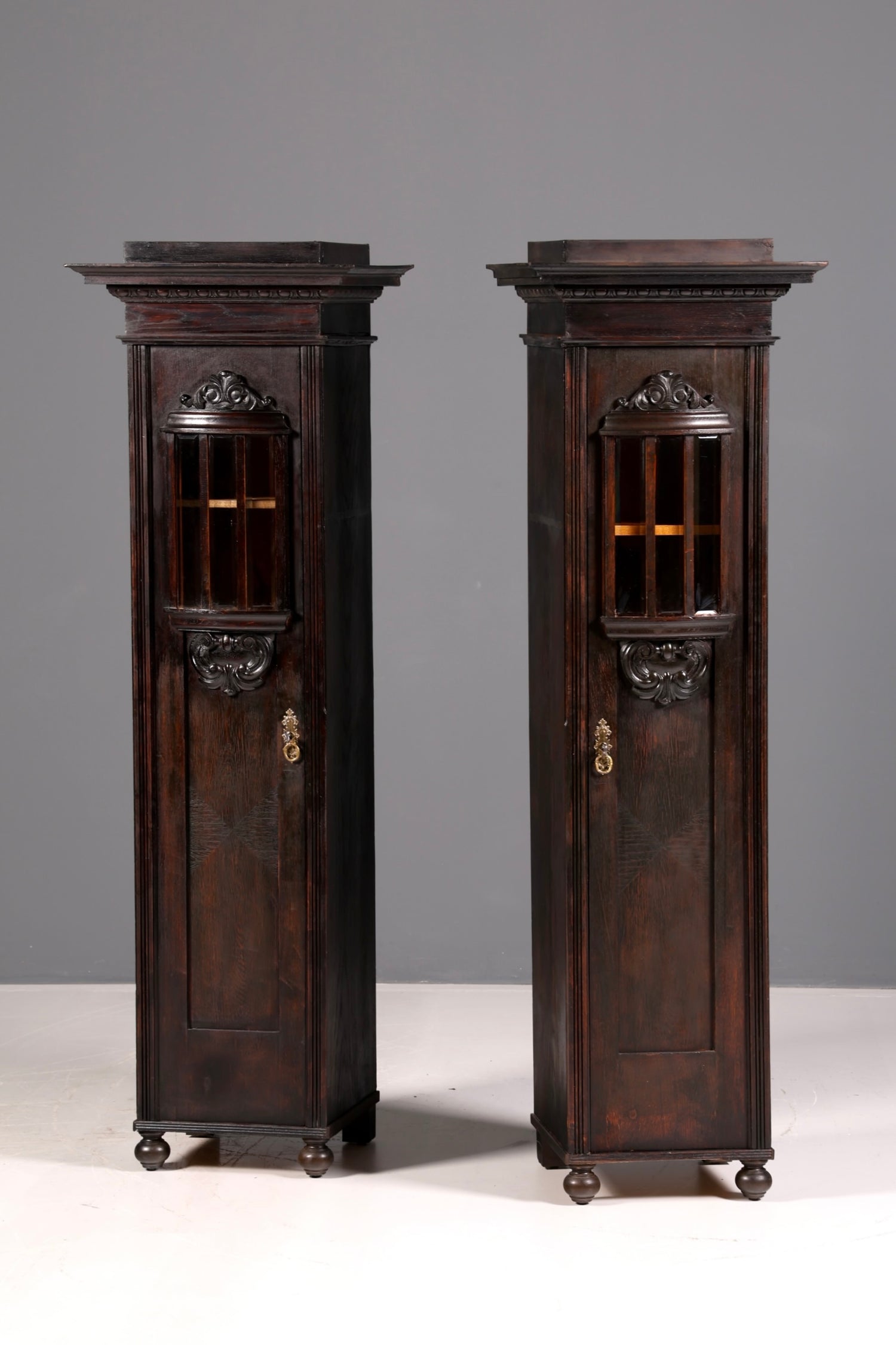 Prachtige art-nouveau-vitrine, antieke boekenkast, servieskast, glazen kast, antiek, 1 van 2