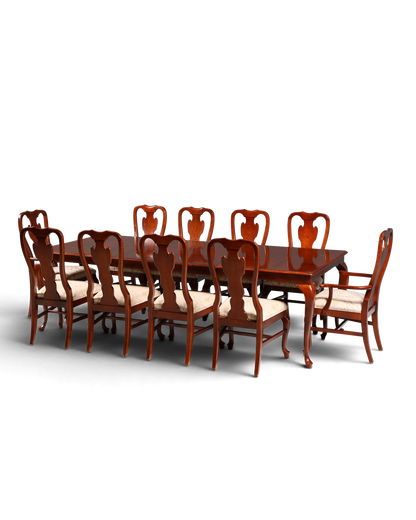 Hauptstadt Möblerei Drexel Heritage Esszimmerstuhl-Set im Chippendale-Stil aus dunklem Holz mit hellem Polster