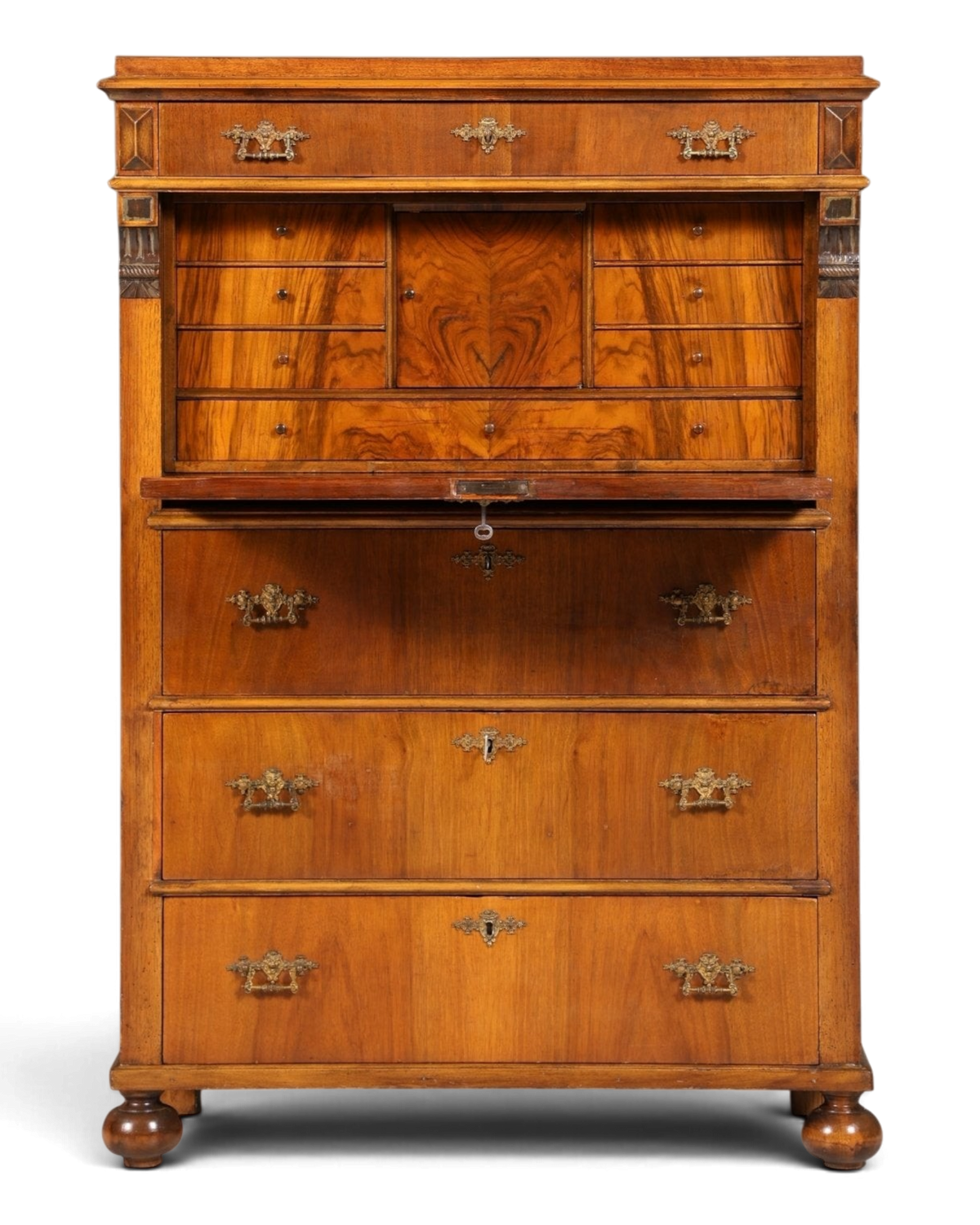 Stilvoller Gründerzeit Sekretär Vertiko Nussbaum Jugendstil Highboard Louis Philippe Kommode um 1880