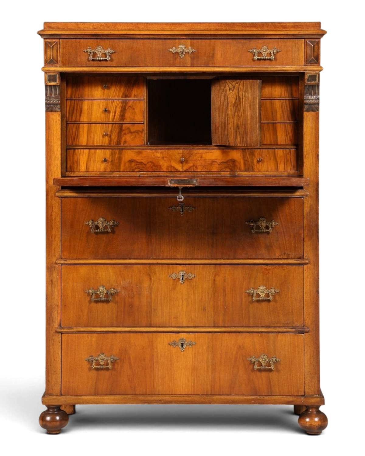 Stilvoller Gründerzeit Sekretär Vertiko Nussbaum Jugendstil Highboard Louis Philippe Kommode um 1880