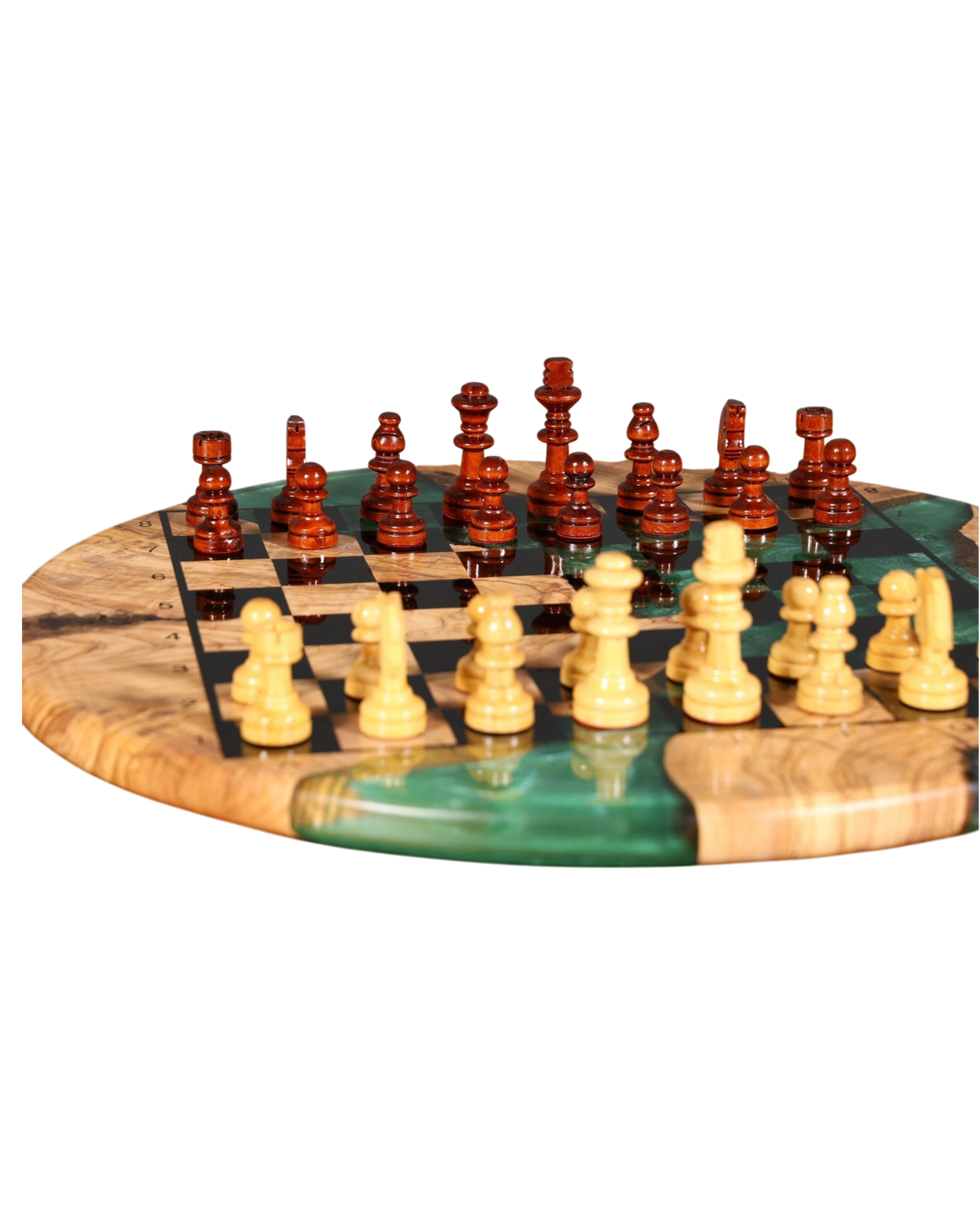 Stilvolles Handgefertigtes Epoxidharz Schachbrett Olivenbaum Epoxy Spielbrett Brettspiel