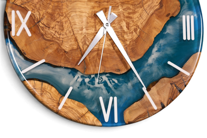 Wunderschöne Handgefertigte Epoxidharz Wanduhr Olivenbaum Uhr Epoxy Analog Uhr