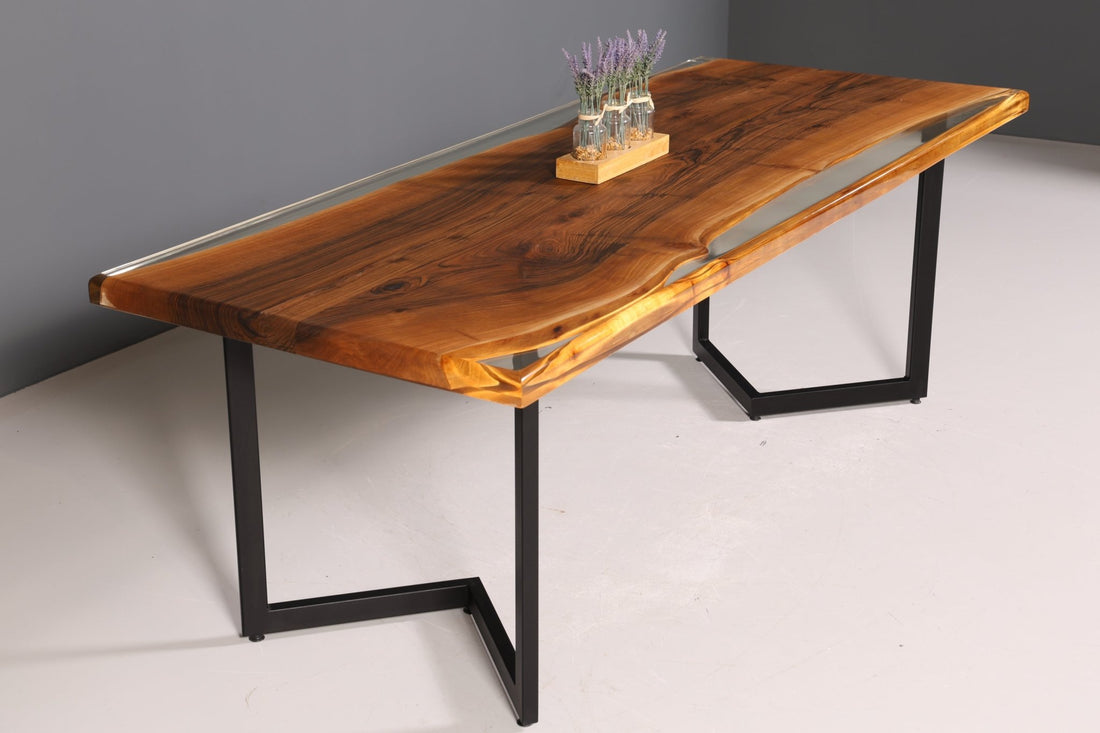 Wunderschöner Epoxidharz Tisch 220-90 cm Epoxy Nussbaum massiv Holz Esszimmer Tisch